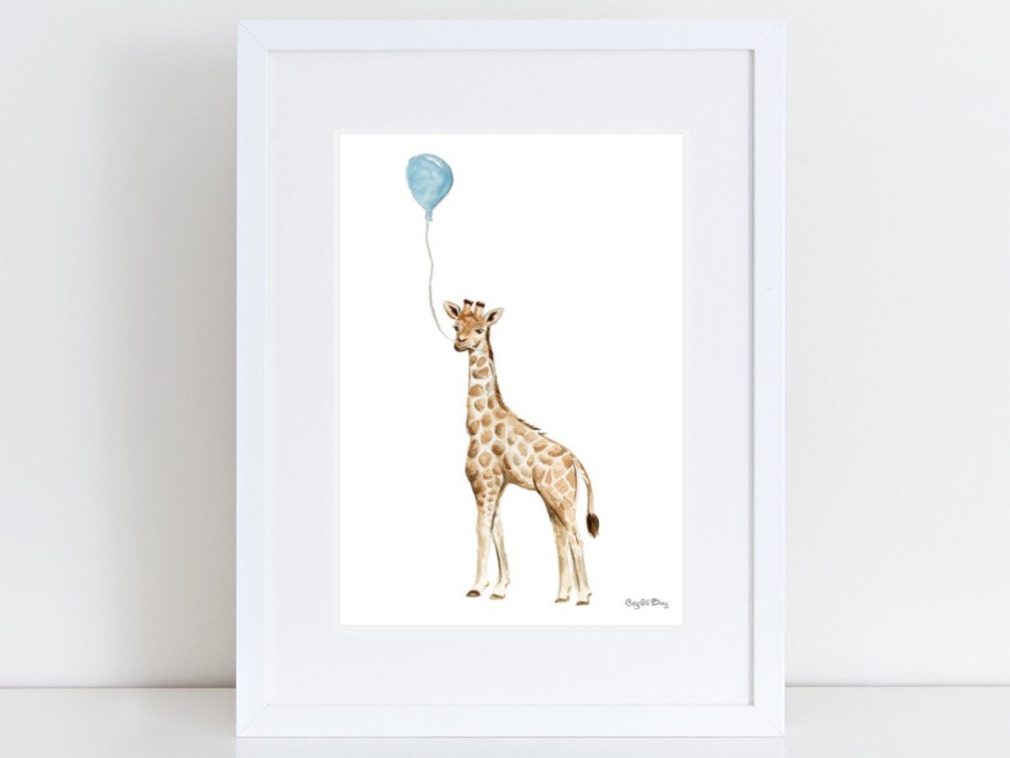 Baby Giraffe Balloons Nursery Art Print Africa Boys Room Etsy