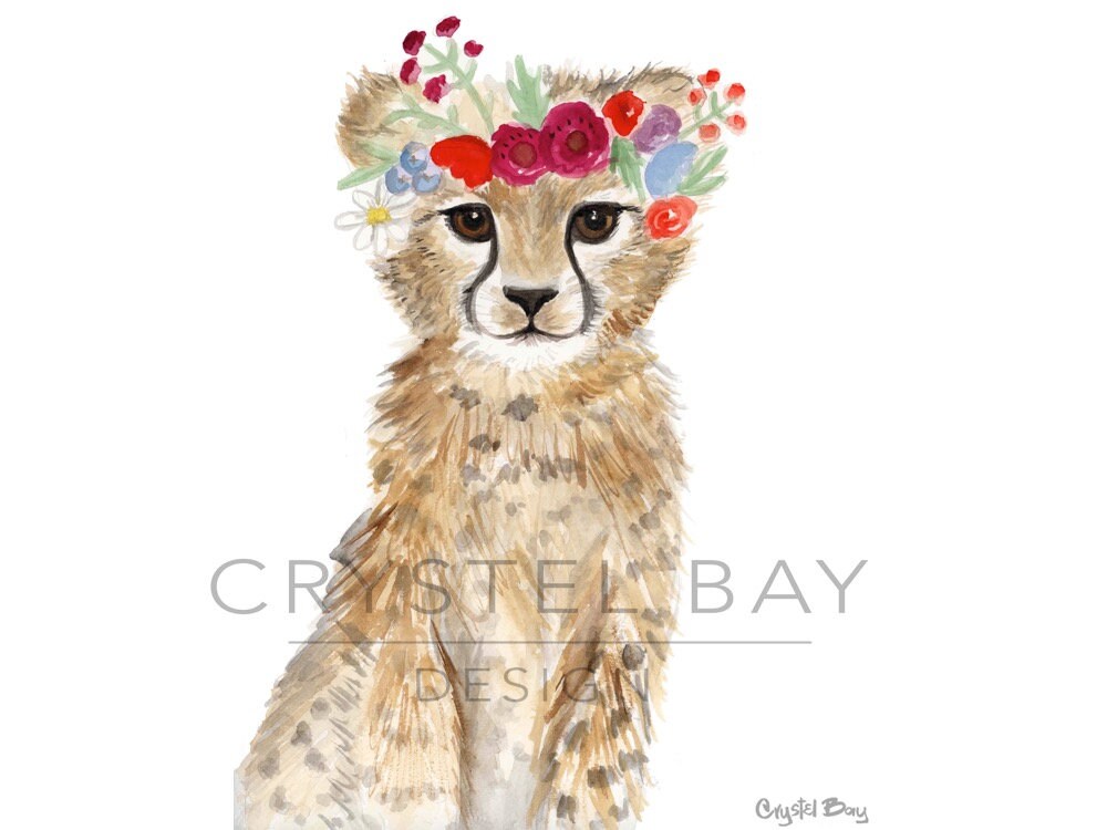 Cheetah Flower Crown Nursery Art Print Africa Baby Shower - Etsy