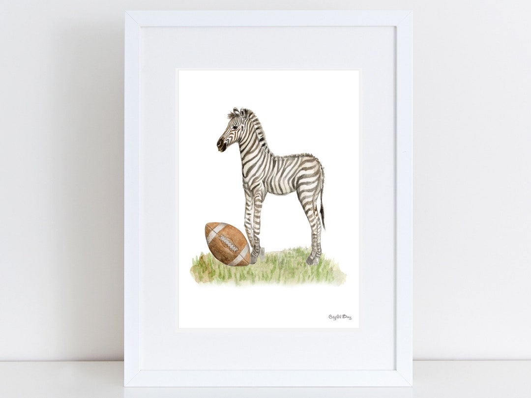 Zebra Playing Football Watercolor Wall Art Wall Decor Etsy