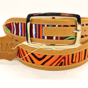 Handmade Mola and Leather Belt Medium