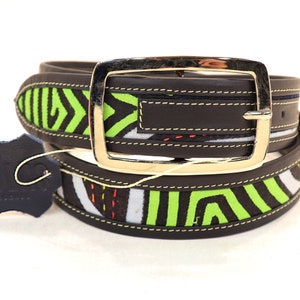 Handmade Mola and Leather Belt Large