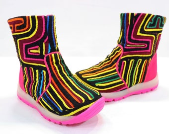 Handmade Girls Mola Boots US Size 8