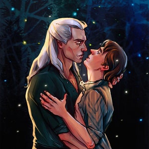 Geralt of Rivia & Jaskier Romantic Gay Art Print, Witcher Geraskier Fanart, Gay Couple In Love, LGBTQ Art