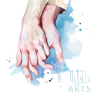 Intertwined - A Beautiful Watercolor Painting of Two Men Holding Hands in Love. Sensual and Heartwarming Gay Love Art.