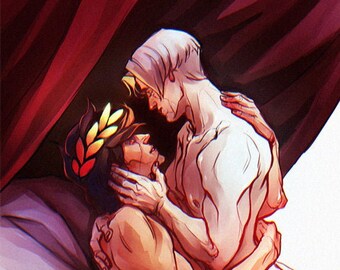 Zagreus х Thanatos From Hades. Erotic Gay Art Print. Digital Painting. Naked Men Sensual Embrace. LGBTQ  Art, Romantic Gay Passion.