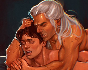 Geralt of Rivia & Jaskier Erotic Gay Art Print, Witcher Geraskier Fanart, Gay Couple Making Sex, LGBTQ Art