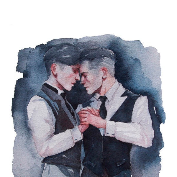 Queer Tango: A stunning watercolor painting of two men dancing tango. The perfect gay couple gift for any occasion.