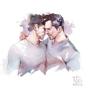 I&#39;m with you - Gay romantic watercolor art print. Gift for gay boyfriend. Wall decor.