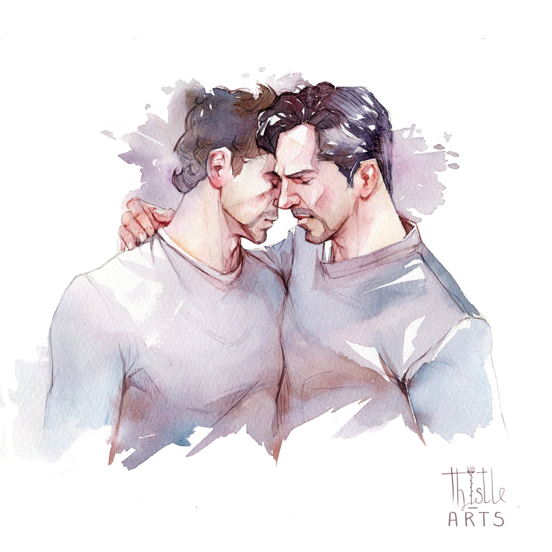 I'm with you Gay romantic watercolor art print. Gift for Etsy