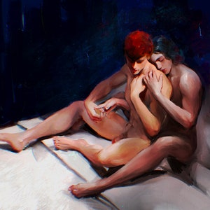 Lámina artística de amantes gays: retrato íntimo masculino