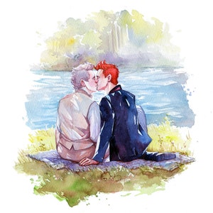 Ethereal Husbands. Watercolor Art Print. Romantic Gift For A Queer Couple.  LGBTQ Painting. Queer Romantic Date Gift