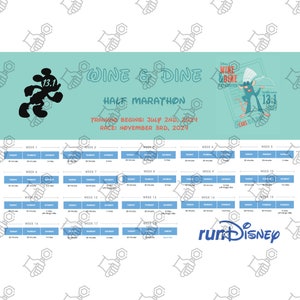 Training Poster Half Marathon 2024 24x36 Digital PDF File, PNG File. Galloway Method runDisney Training Plan 13.1 Wine and Dine image 1