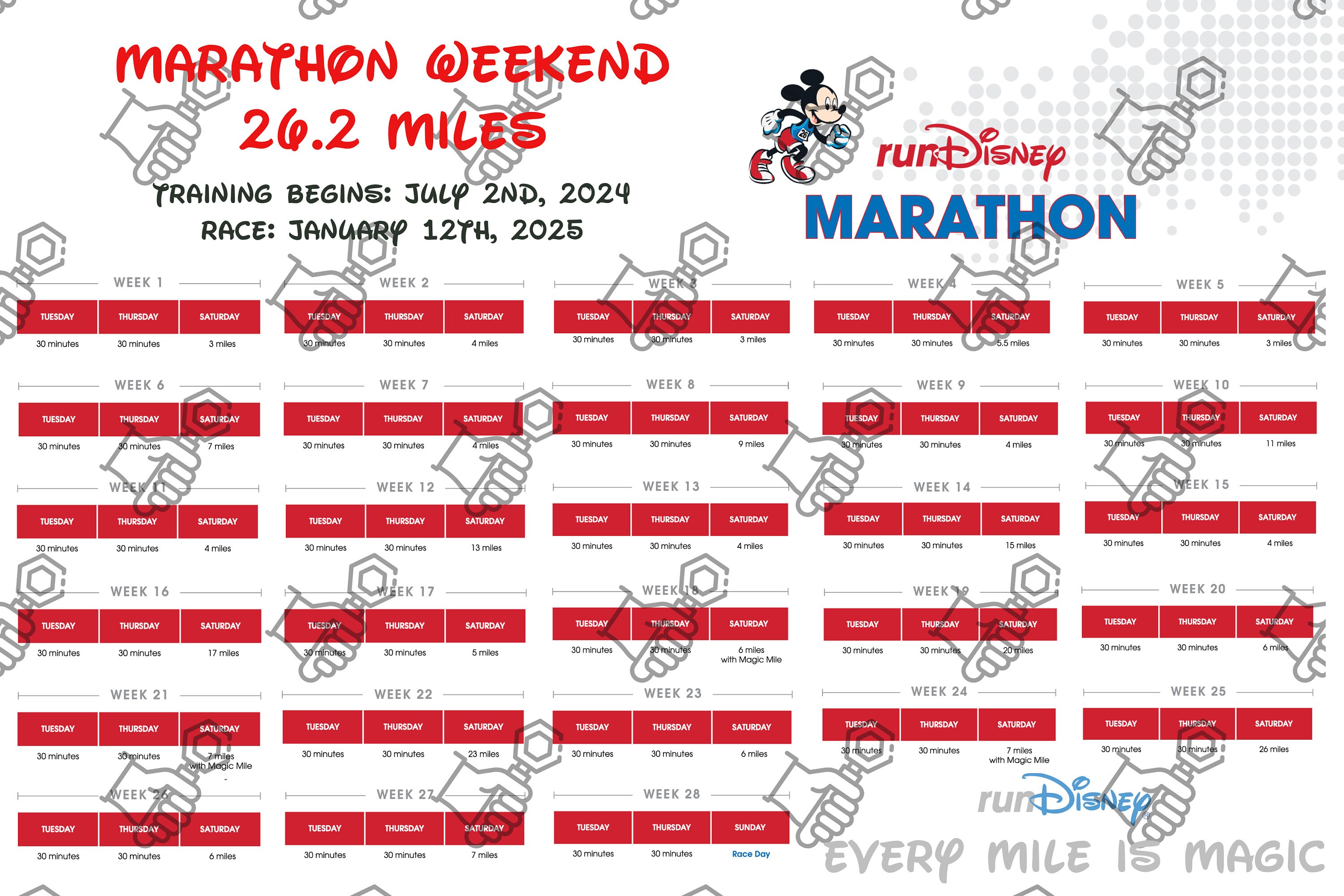 2025 Training Poster Rundisney Marathon 24x36 Digital PDF & PNG File