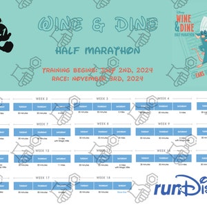 Training Poster Half Marathon 2024 24x36 Digital PDF File, PNG File. Galloway Method runDisney Training Plan 13.1 Wine and Dine image 2