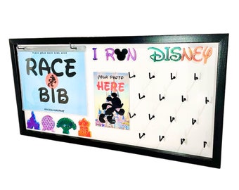 LAST RUN* Medal Display Hanger for wall with 3D Park Shapes and space for runDisney Bibs, Race Photo, & Medals