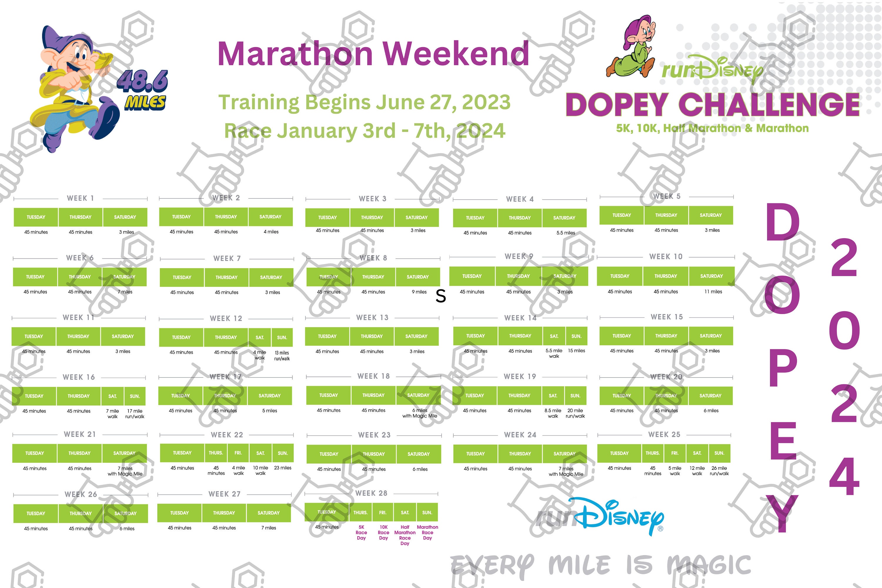 Training Poster Dopey Challenge 2024 24x36 Etsy