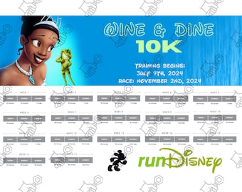 Training Poster Wine & Dine 10K 2024 (24"x36" Digital PDF File, PNG File). Galloway Method runDisney Training Plan 6.2 Tiana Princess Frog