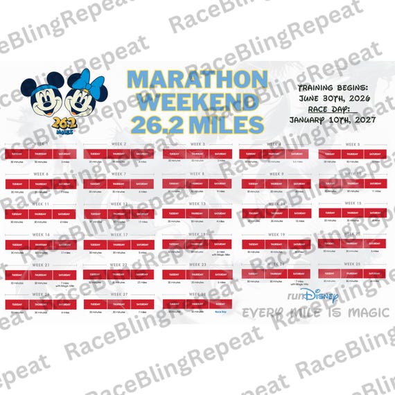 Training Poster: 2027 Marathon 24x36 Wall Calendar, Jeff Galloway runDisney Method, 26.2 Mile Tracker