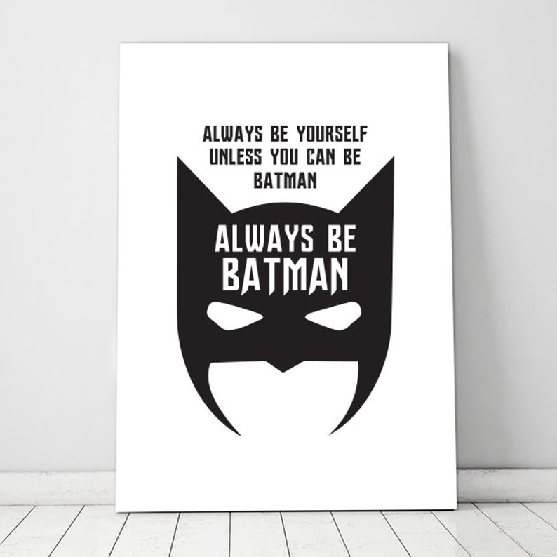 Batman Print Monochrome Nursery Art Adventure Superhero Design Digital Decor Poster Kids Room Ideas