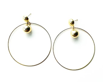 Ayla Hoops | Gold Plated Bauble Stud Hoop Earrings | Lightweight Hoop Earrings | Hoops with Charm | Gold Hoops | Large Hoop Earrings