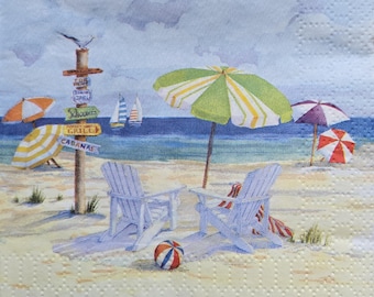 Servilletas de cóctel con técnica de decoupage. Día en la playa. Juego de 3.
