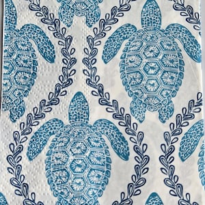Decoupage Guest Napkins. Blue Boho Turtle. Set of 3.