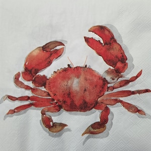 Decoupage Luncheon Napkin. Red Crab. Set of 3.