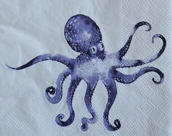Two Single Cocktail Napkins For Decoupage – Summer Beach Octopus Ocean Marine Theme