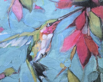 Servilletas de cóctel con técnica de decoupage. Colibrí. Juego de 3.