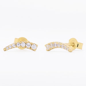 Dainty Diamond Ear Climber,Diamond Curved Stud Earrings,Pave Climber Studs with Diamonds,Graduation Gift,Cyber Monday Sales