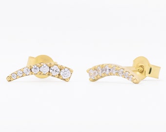 14K Gold Diamant Ohr Kletterer Ohrstecker, Pave Bar Ohrringe