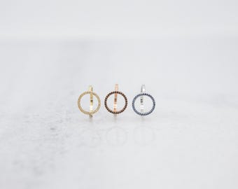 Anillo circular abierto de oro de 14 quilates con pavé de diamantes, anillo geométrico minimalista