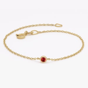Round Ruby Solitaire Bracelet,Gold Bezel Set Ruby Bracelet,Ruby Layering Bracelet,July Birthstone Gift,Birthday Gift
