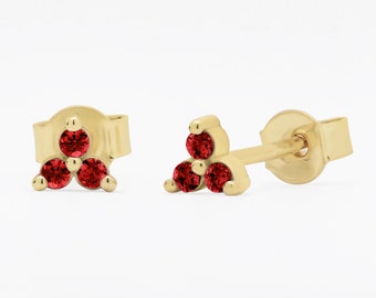 Natural Ruby Stud Earrings, 14K Gold, July Birthstone