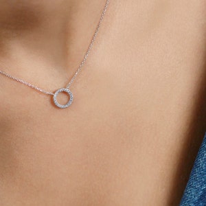 Diamond Circle Necklace by SagittariusFineJwlr,Dainty Open Circle Necklace,Bridesmaid Necklace Gift,Anniversary Gift,Black Friday Sales