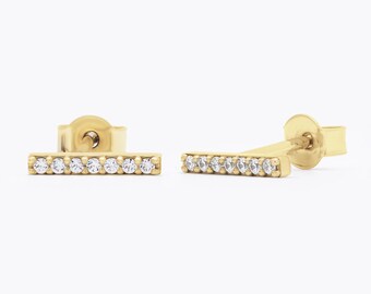 Diamond Bar Stud Earrings by SagittariusFineJwlr,Small Bar with Diamonds,Dainty and Delicate Bar Earrings,Minimalist Bar Shaped Studs