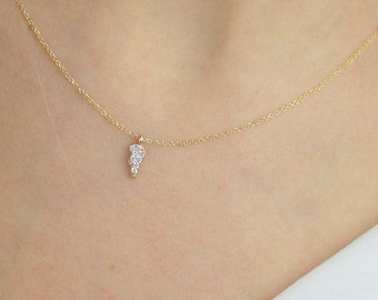 Dainty 14K Gold Diamond Angel Wing Necklace, Memorial Jewelry