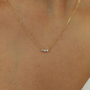 Trio Diamond Necklace,Solitaire Diamond Necklace,Bezel Necklace,3 Stone Diamond Necklace,Birthday Gift