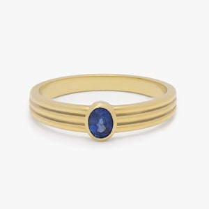 Blue Sapphire Ring,Oval Bezel Set Saphire Ring,Solid Gold Blue Sapphire Ring,Natural Blue Sapphire Ring,September Birthstone Ring