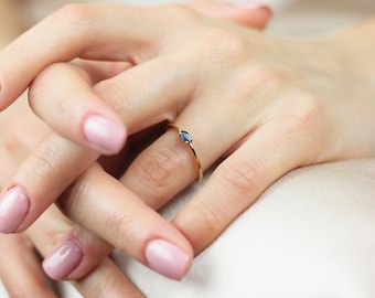 14K Gold Sapphire Ring, Minimalist September Birthstone