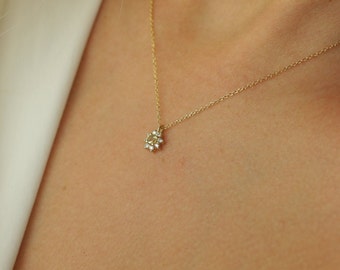 Diamant Blume Halskette mit Heliodor Stein,Diamanten und gelbe Beryll Blume Halskette,zierliche Cluster Halskette,Muttertagsgeschenk