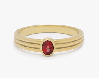 14K Gold Oval Ruby Ring, July Birthstone Solitaire