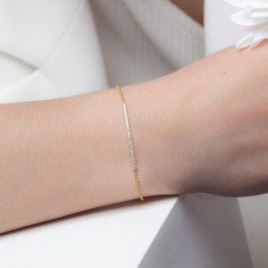 Diamond Bar Bracelet,Dainty Diamond Bracelet,Solid Gold Genuine Diamond Line Bracelet,Minimalist Stacking Bracelet,Black Friday Sales