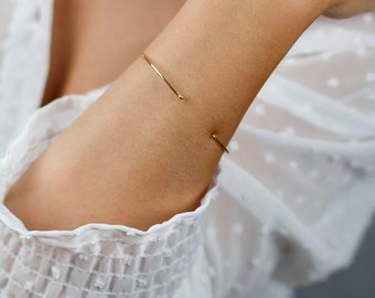 14K Gold Cuff Bracelet,Solid Gold Open Bangle Bracelet,Simple Cuff Bracelet,Dainty Stacking Bracelet,Thin Cuff Bracelet