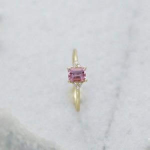 Natural Pink Sapphire Engagement Ring,Emerald Cut Pink Sapphire Ring,Pink Sapphire Gold Ring with Diamonds,Anniversary Ring,Cyber Monday image 2