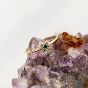 Emerald and Diamond Ring,Dainty Square Halo Emerald Ring with Diamonds,Minimalist Square Halo Ring by SagittariusFineJwlr,May Birthstone