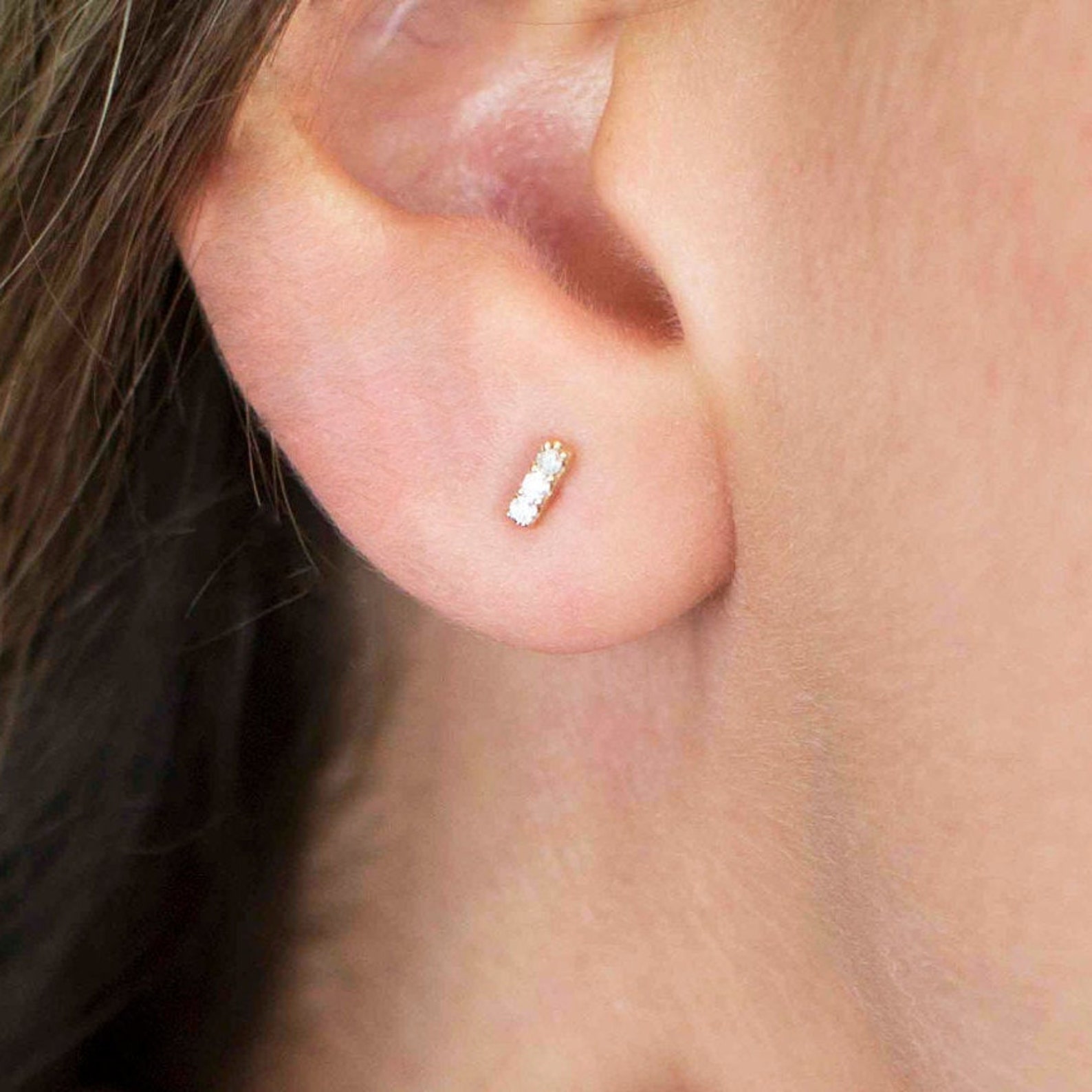 Diamond Bar EarringsStud Earrings14K Gold EarringsDainty Etsy