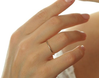 14K Gold Thin Band Ring, Minimalist Stacking Ring, 1.1mm