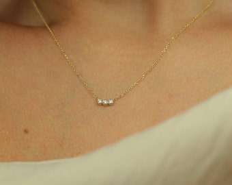 Trio Diamant-Halskette,Lünette Set Diamant-Halskette,drei Diamant-Anhänger-Halskette,Halskette für jeden Tag,Jubiläumsgeschenk