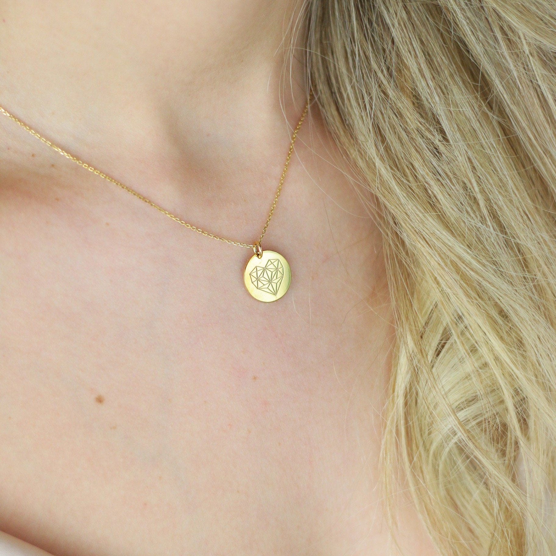 Heart Illustration Coin Necklace by Sagittariusfinejwlr gold Heart Engraved Necklace perfect Love Gift Etsy Canada